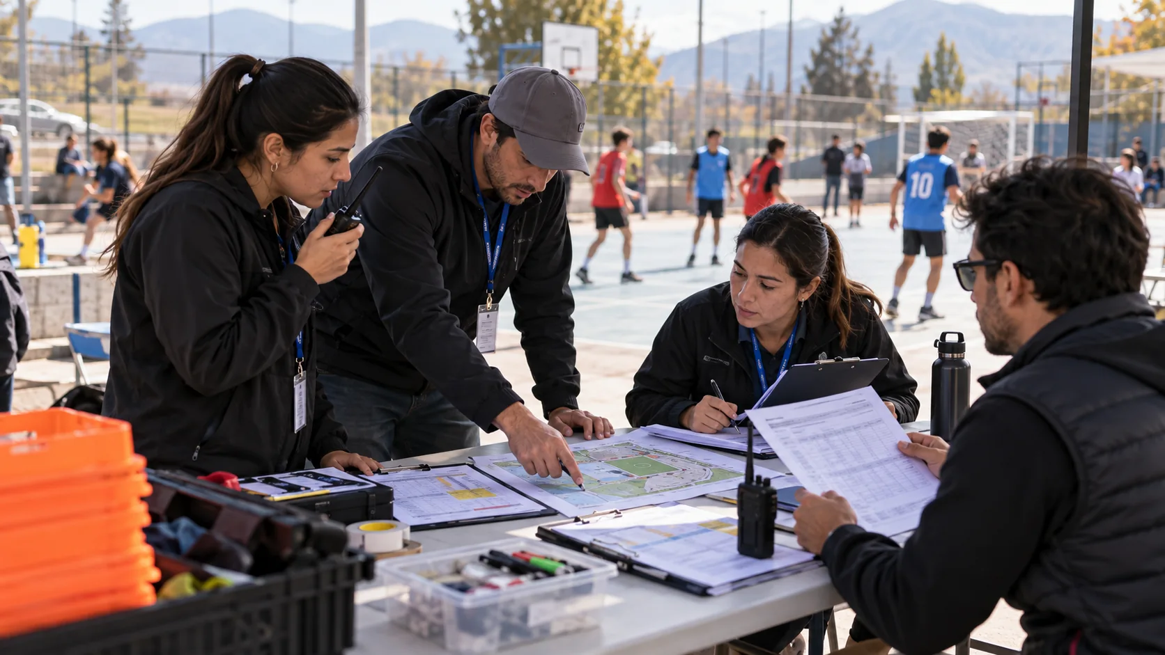 Representación conceptual de coordinación logística de un evento deportivo